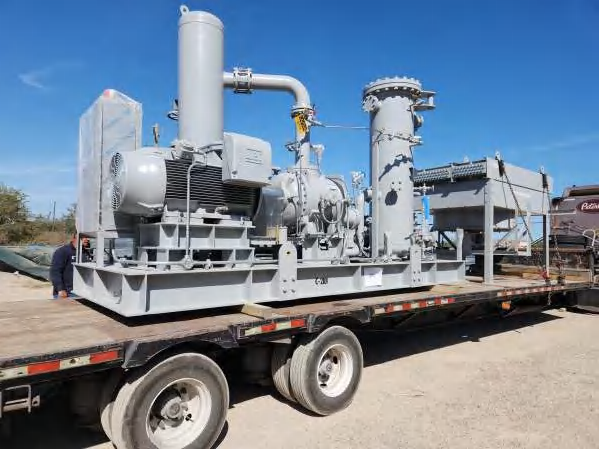 Screw compressor unit on flatbed for delivery